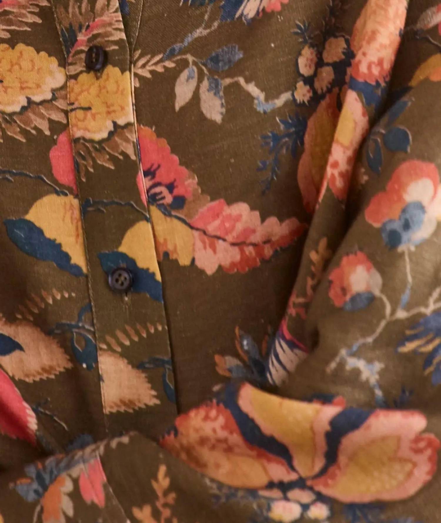 HUNTER BELL Clarke Button Down Shirt in olive floral - women's shirt - alternate view