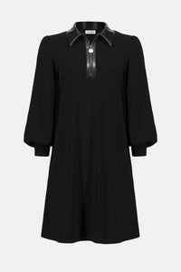 Joseph Ribkoff - Leatherette Long Puffed Sleeves Trapeze Dress