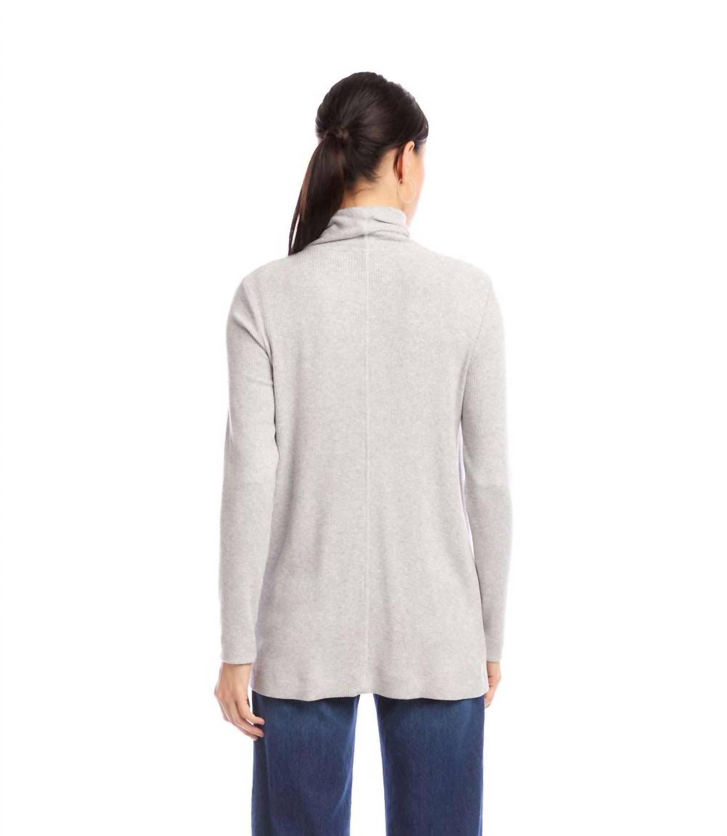 Karen Kane Long Sleeve Ribbed Drape Front Cardigan in heather gray - women's cardigan - detail view