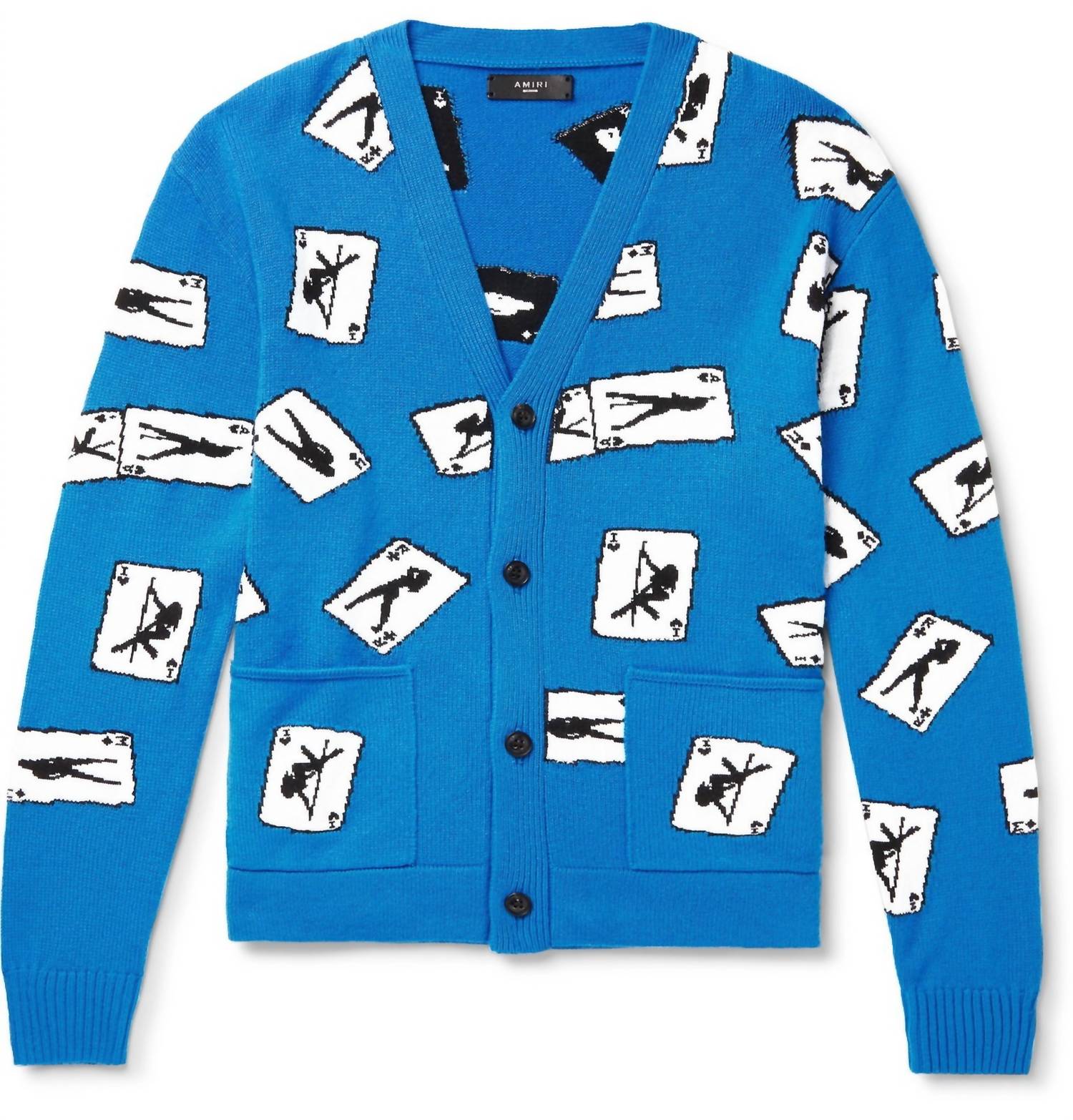 Amiri Cards Intarsia Cardigan Sweater in blue - men's sweater - view 4