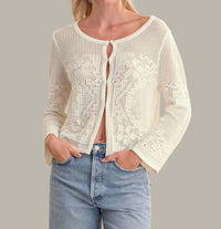 525 America - Nadia Floral Pointelle Cotton Cardigan