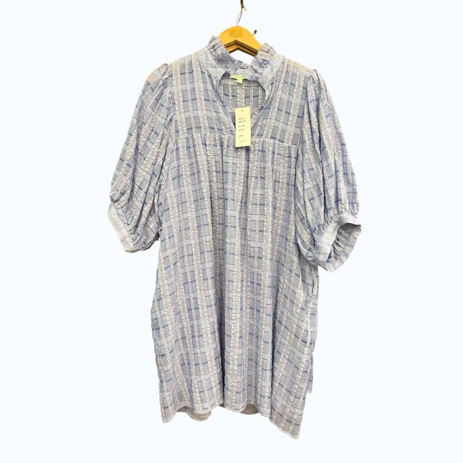 Jade Women's High Neck Puff Sleeve Dress in denim - women's blouse