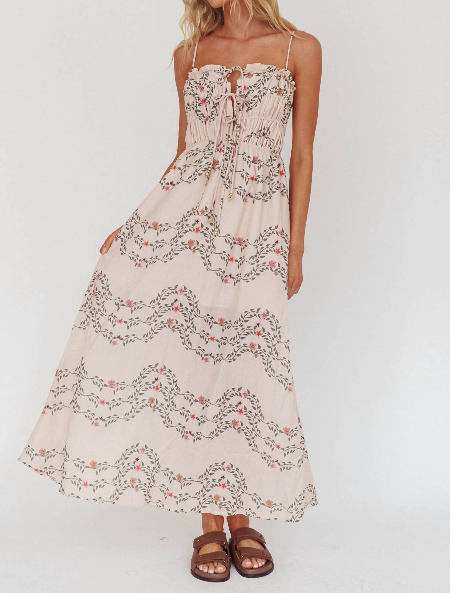 One And Only Collective - Shirred Tie Front Floral Maxi Dress