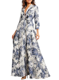 Jovani - Print Long Sleeve Vneck Gown