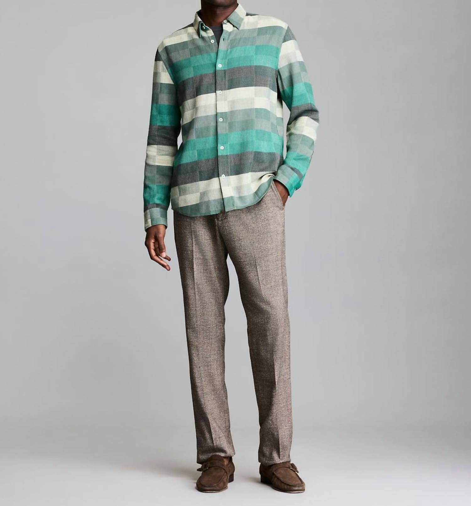 Billy Reid Box Jacquard Wilson Shirt in green - men's shirt