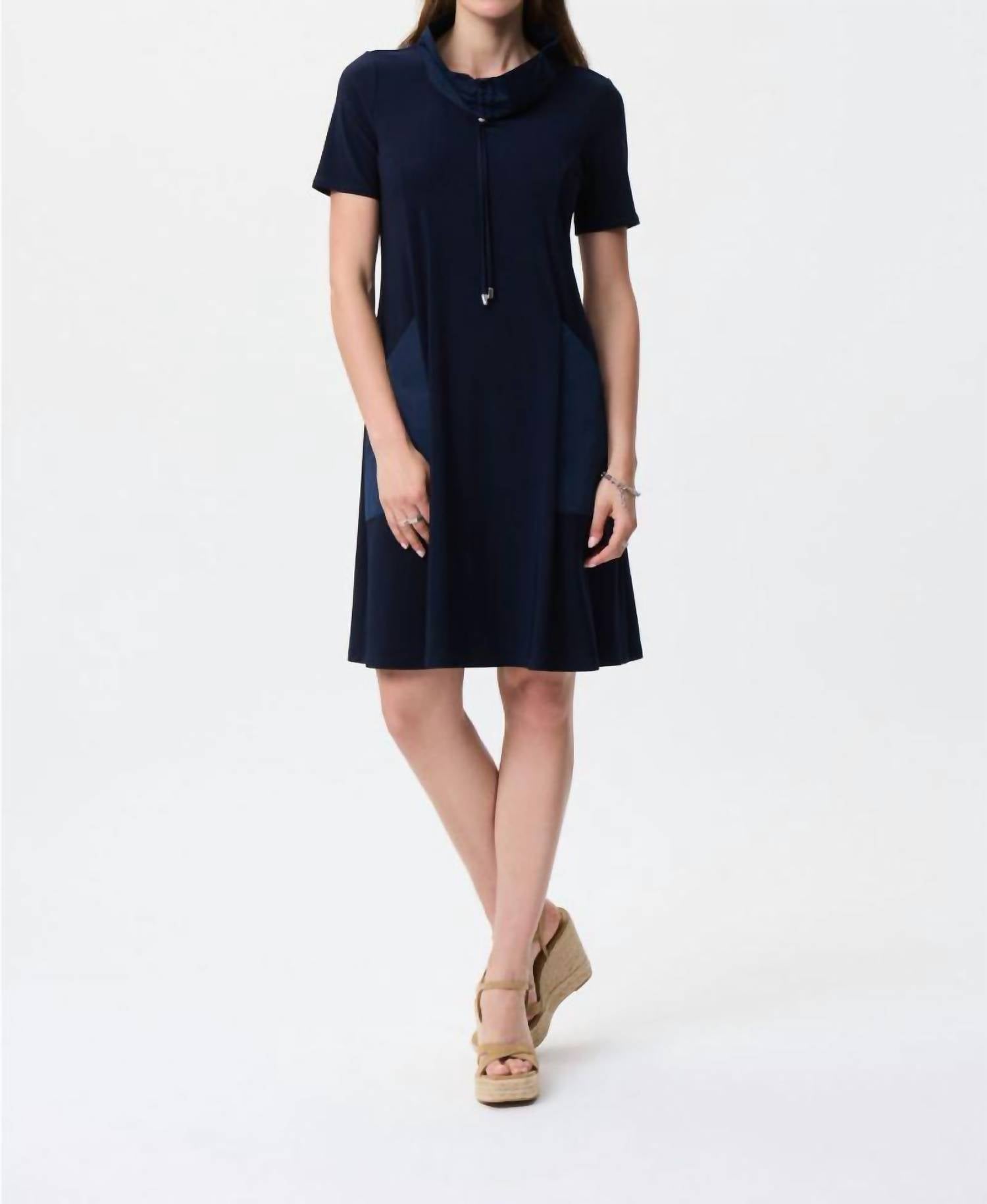 Joseph Ribkoff Sarah Short Sleeve Dress in midnight blue - women's dress - detail view