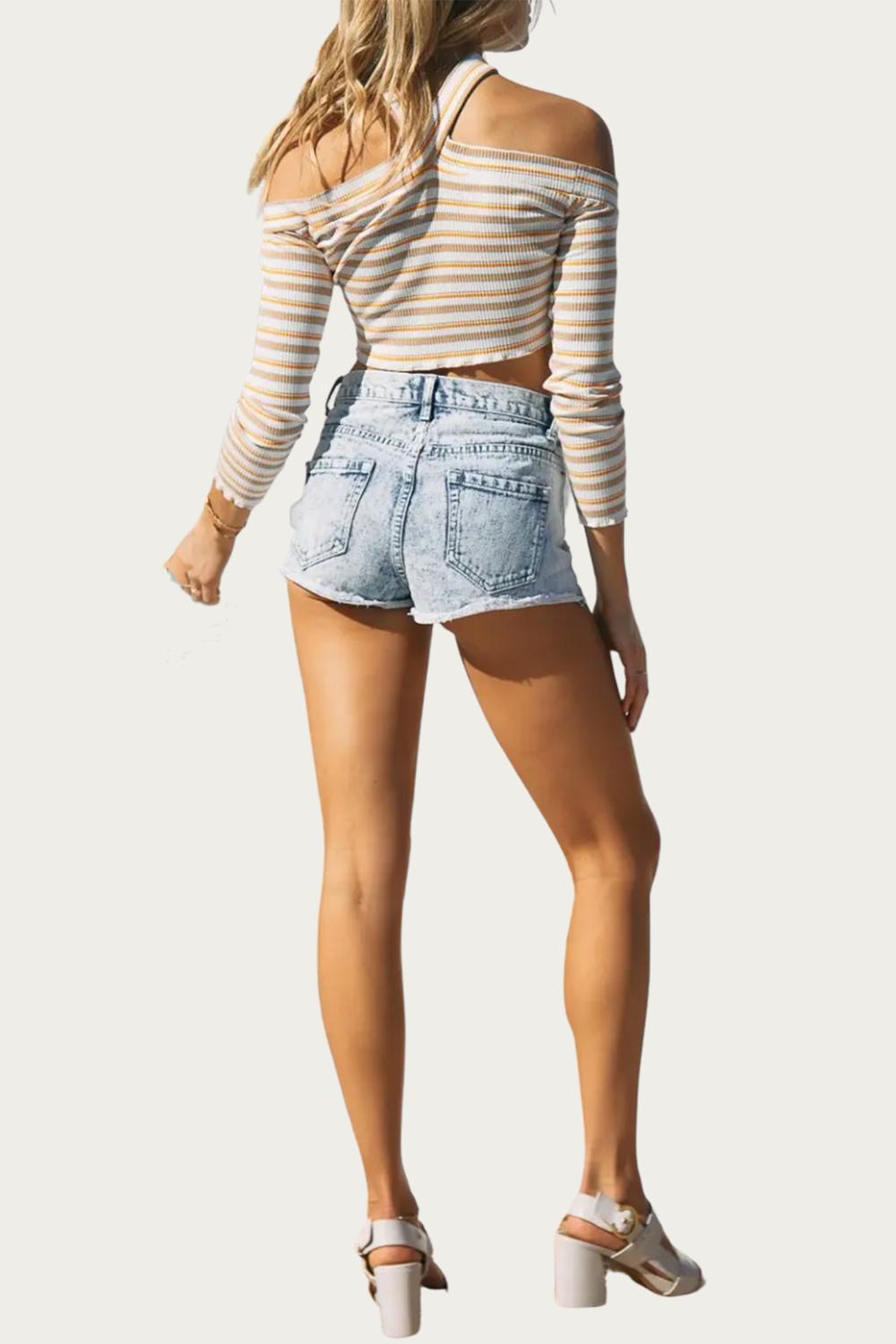 COLD-SHOULDER STRETCH COTTON-JERSEY TOP