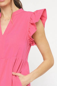 entro Ruffled Pocket Tiered Midi Dress in hot pink - women's dress - view 5