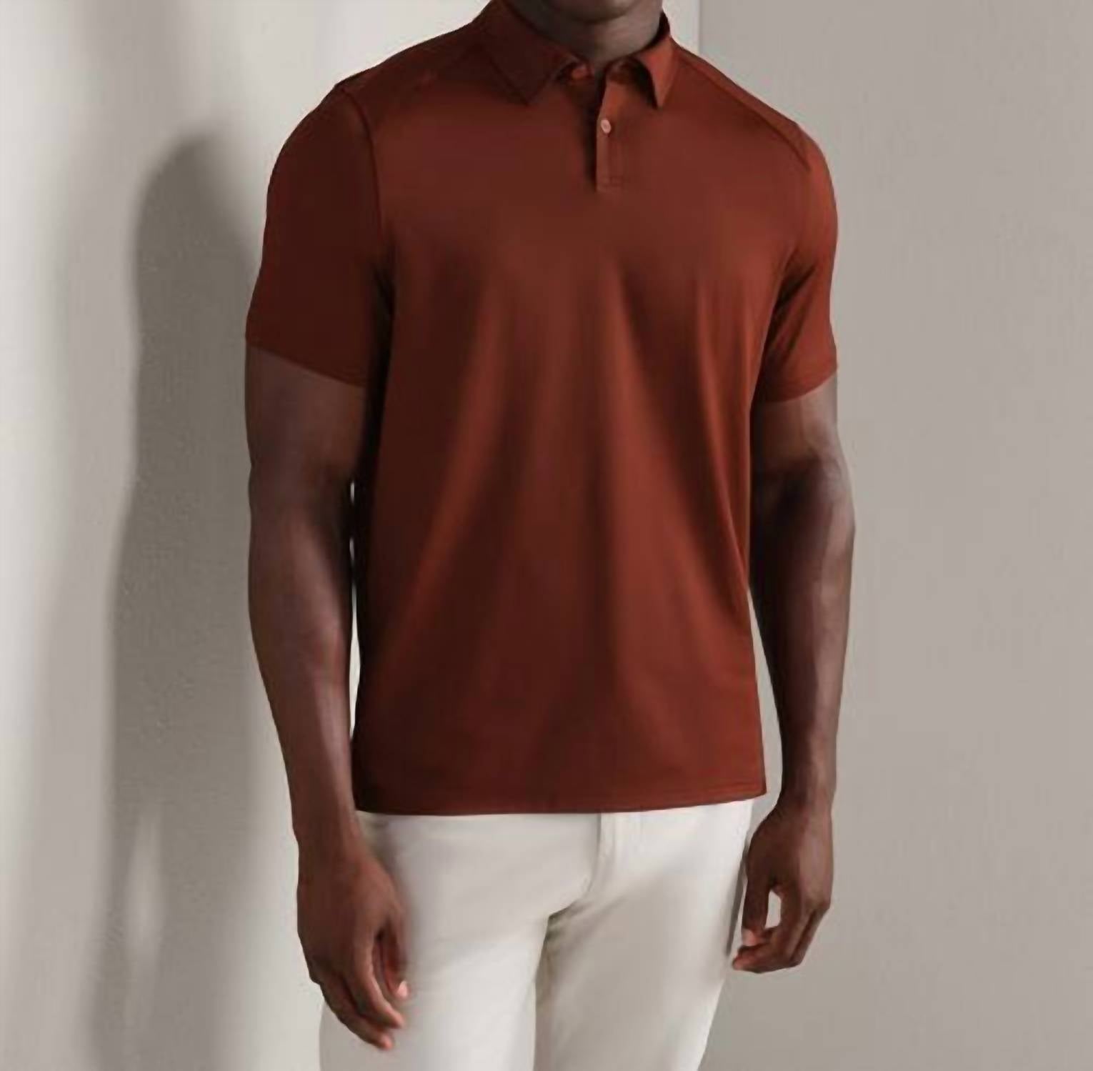 RHONE Commuter Short Sleeve Polo in cinnamon red - men's shirt