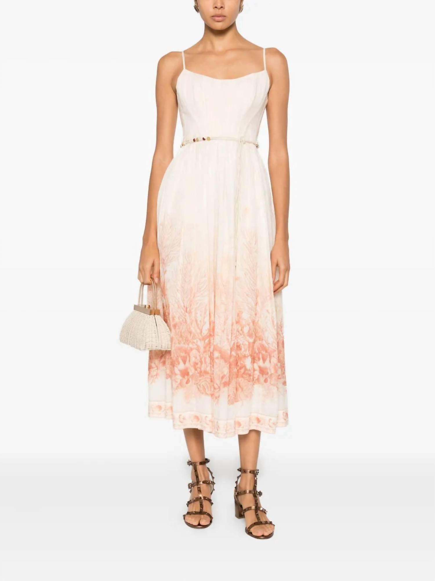 Zimmermann Wanderlust Corset Midi Dress in coral toile - women's dress