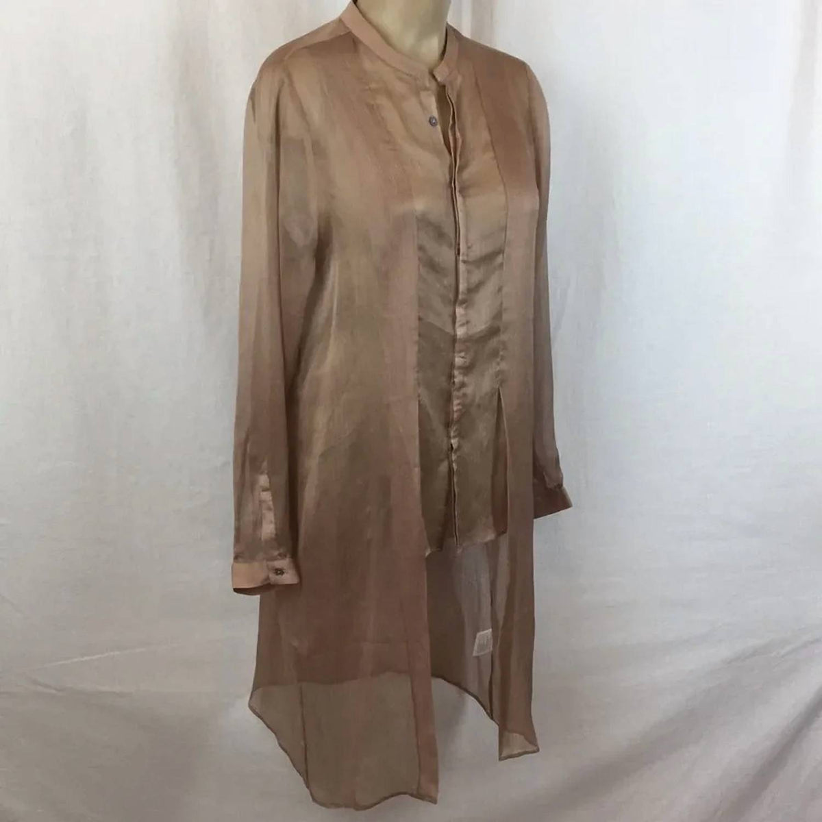 Zeuselen - Sheer Long Sleeve Tuxedo Tail Blouse