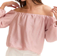 CRESCENT Liana Off Shoulder Bubble Hem Top in dusty pink - women's blouse - alternate view