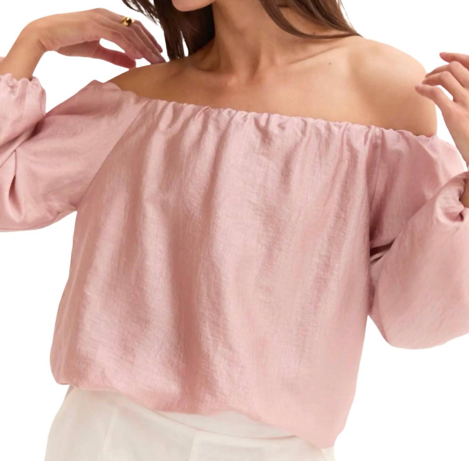 CRESCENT Liana Off Shoulder Bubble Hem Top in dusty pink - women's blouse - alternate view