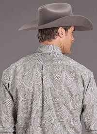 Stetson Men's Paisley Button Shirt in grey - men's long sleeve top - alternate view