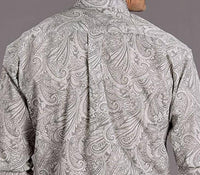 Stetson Men's Paisley Button Shirt in grey - men's long sleeve top - detail view