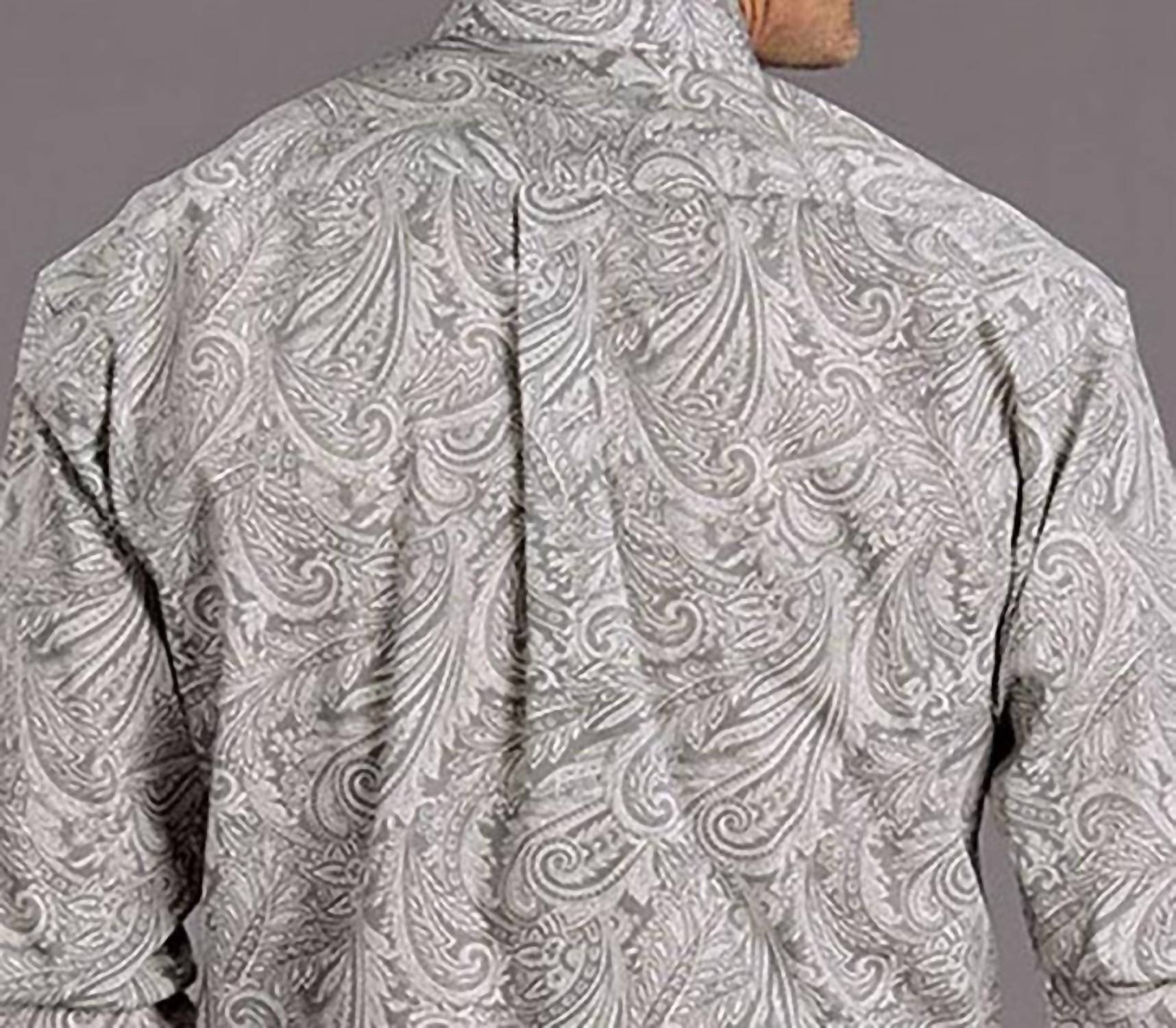 Stetson Men's Paisley Button Shirt in grey - men's long sleeve top - detail view
