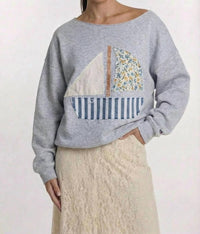 Anna-Kaci - Long Sleeve Top with Sailboat Appliqué