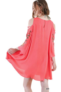 Umgee - Floral Embroidered Angel Sleeve Dress