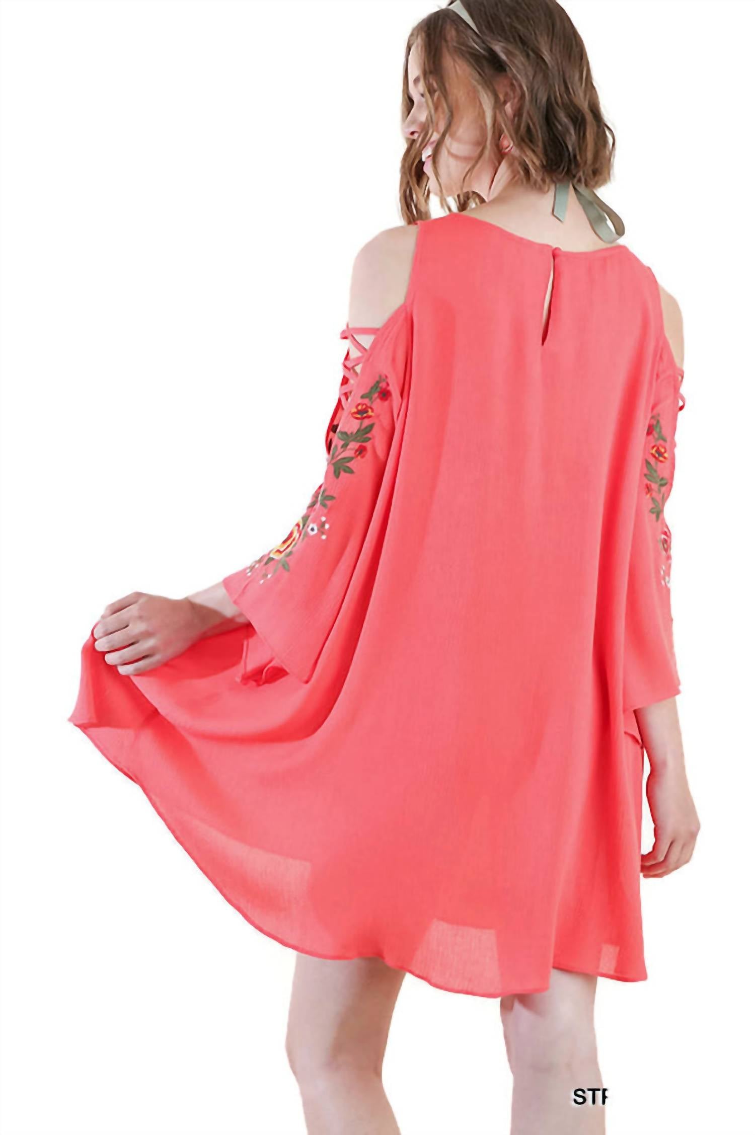 Umgee - Floral Embroidered Angel Sleeve Dress