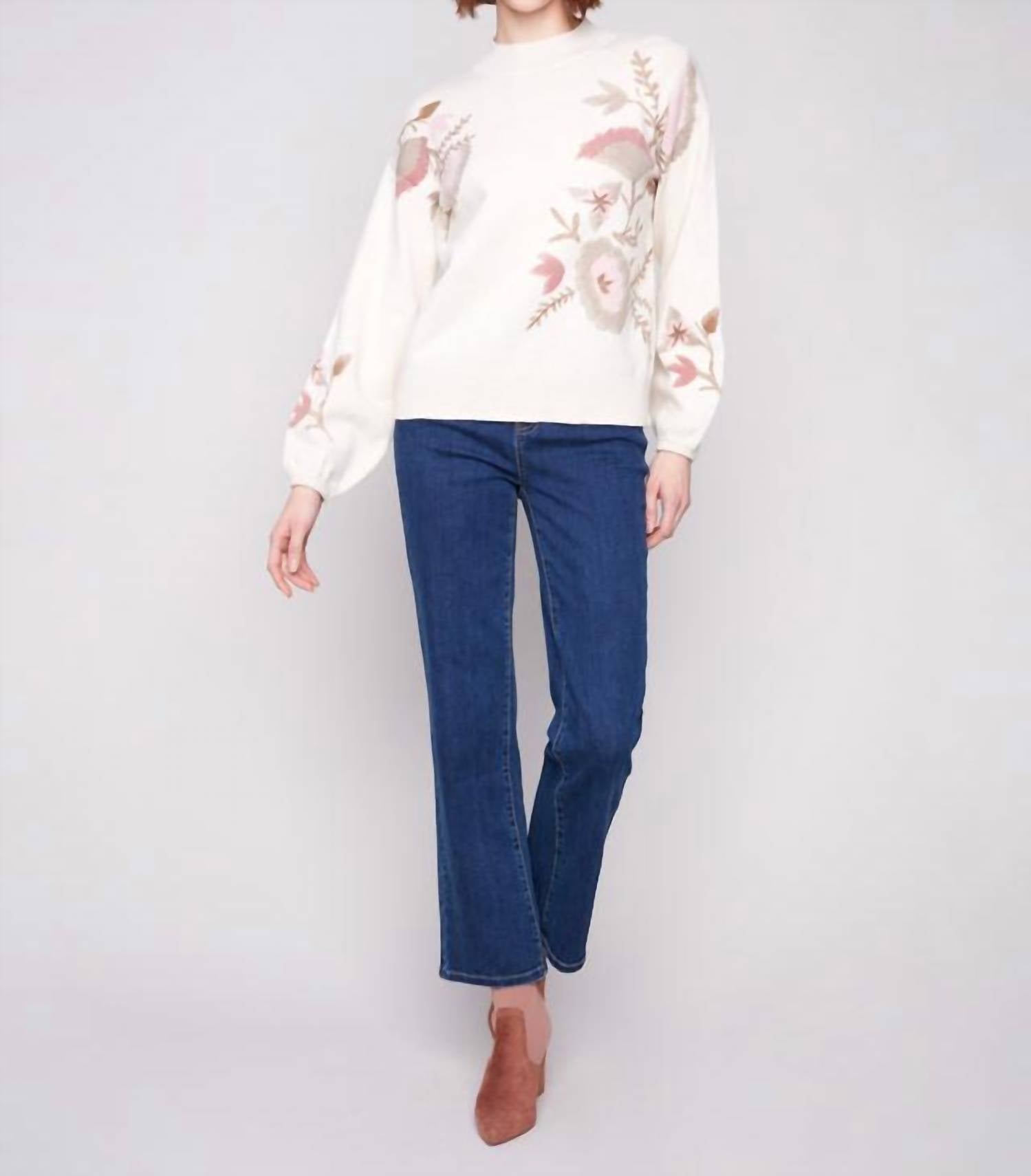 Charlie B - Mock Neck Sweater With Placed Print