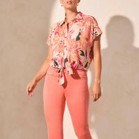 Tribal - Shirred Button Front Top