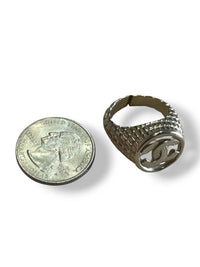 Chanel - Women's Logo Signet Ribbed Coin Ring