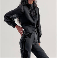 Veronica Beard Morris Wool Vest in black - women's jacket - detail view