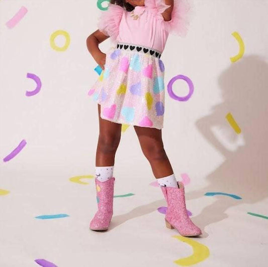 Lola + The Boys - Girl's Candy Hearts Sequin Skirt