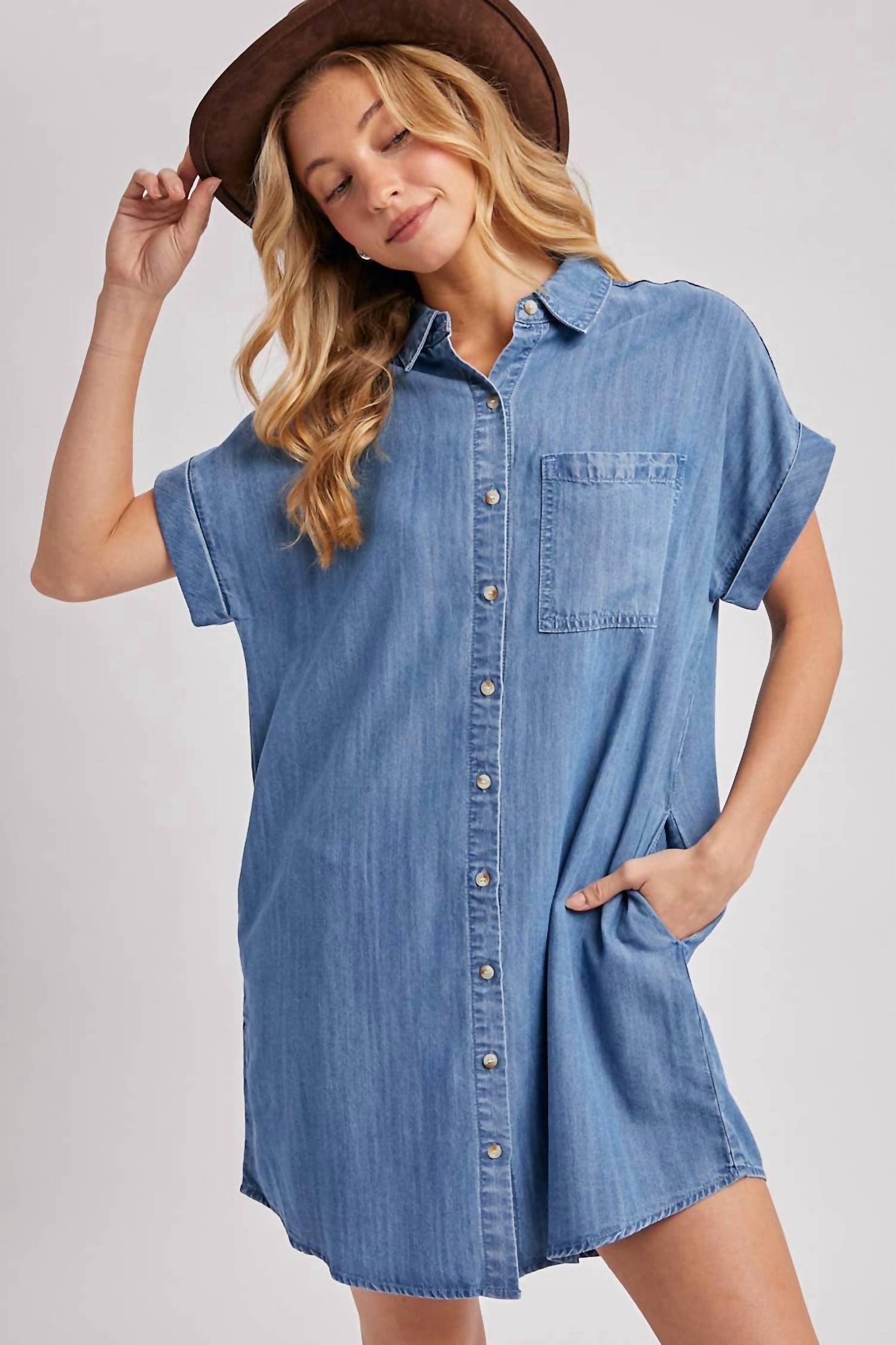 Bluivy - Denim Button Down Shirt Dress