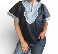 Thml - Wide Sleeve Contrast Trim V-neck Top