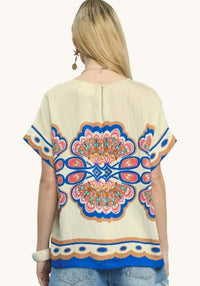 Umgee - Mix Medallion Print Short Sleeve Top