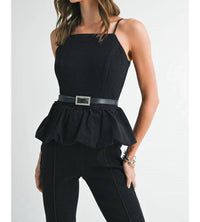 Endless Blu. - Rhinestone Belted Boot Cut Romper