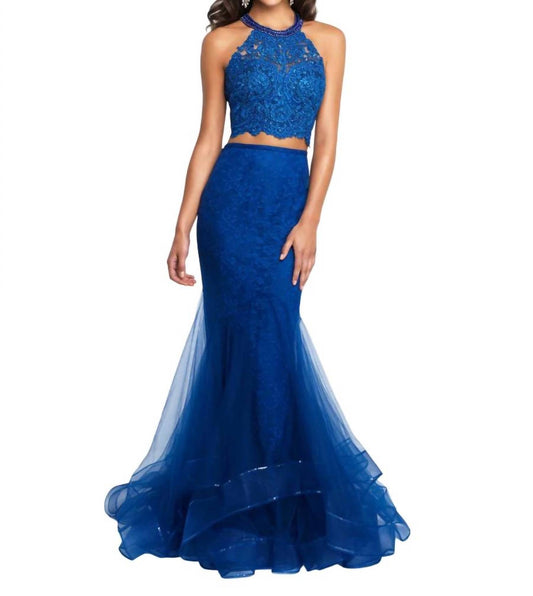 Blush Prom - Halter Tulle Lace Mermaid Two Piece Gown