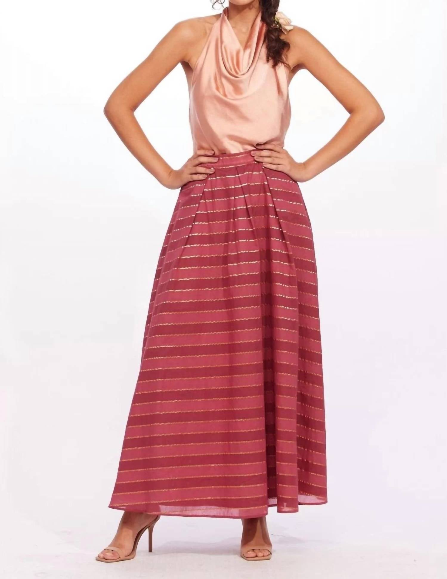 Eva Franco - Golden Cranberry Stripes Maxi Skirt
