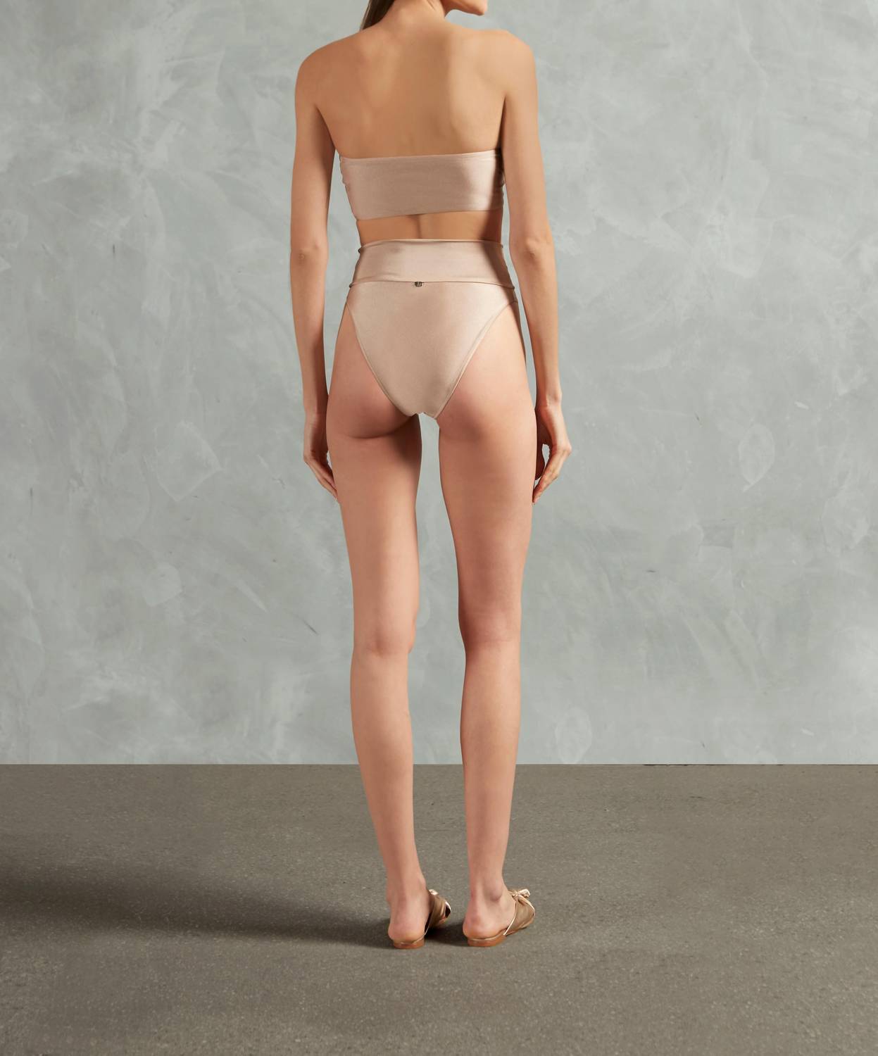 ADRIANA DEGREAS Reseau High Leg Bandeau Bikini in beige - women's swimwear - detail view