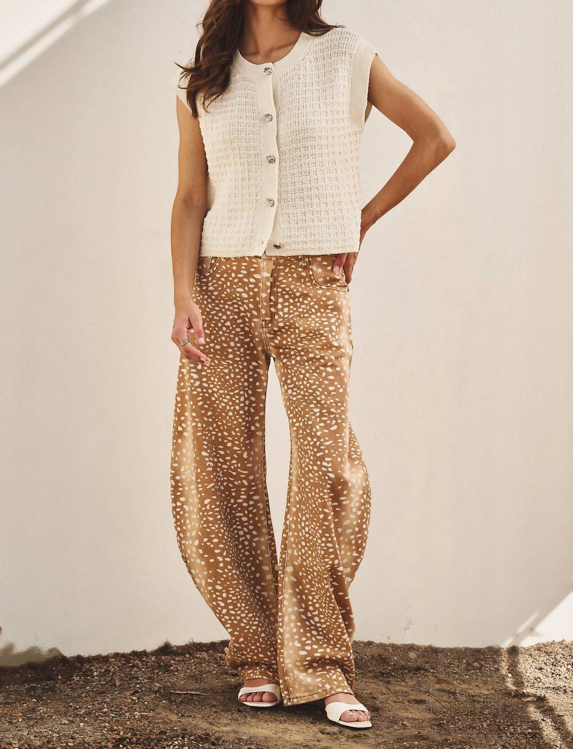 Urban Daizy - Bambi Deer Print Wide Leg Denim Pants
