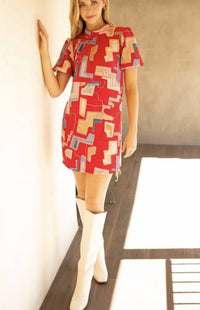Voy - Geometric Print Tie Back Shift Dress
