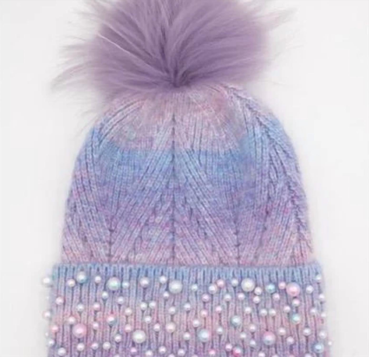 Bari Lynn - Girl's Pastel Pearl Beanie With Fur Pom