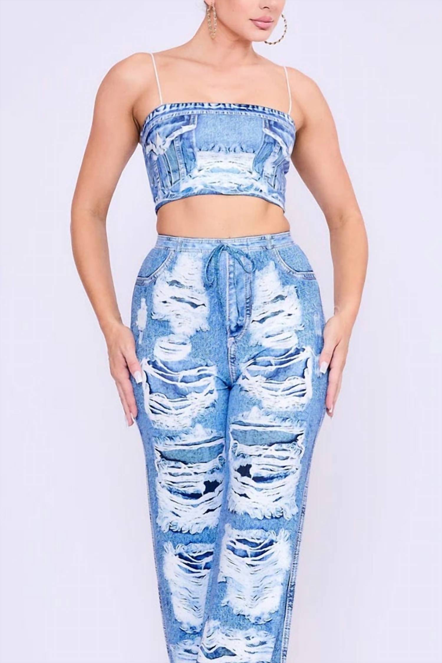 Her Bottari - Denim Illusion Pant Set