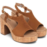 NeroGiardini Women's Velour Cork Heel in tobacco - women's heels