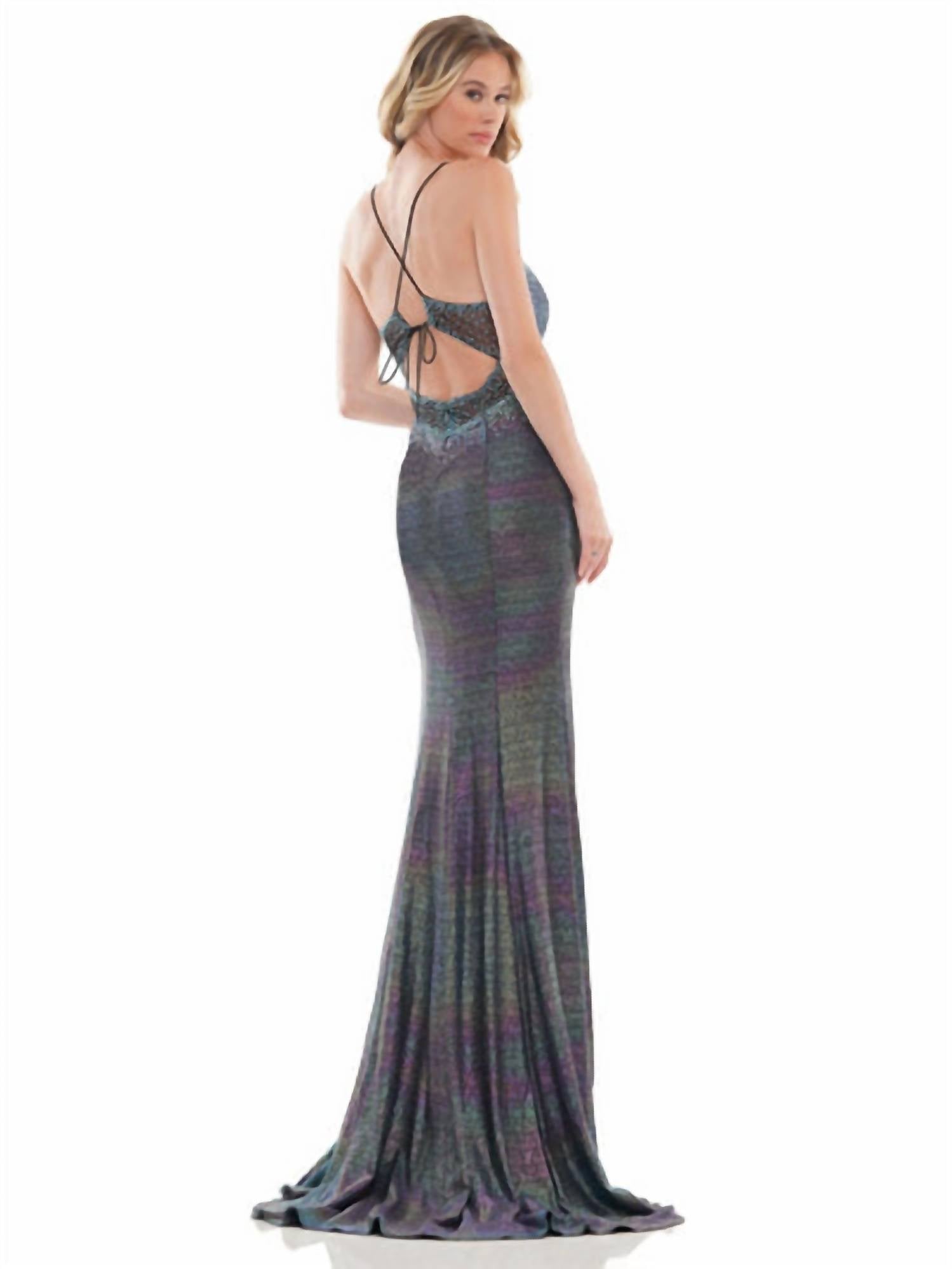 Colors Dress - Long Spaghetti Strap Metallic Prom Gown