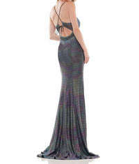Colors Dress - Long Spaghetti Strap Metallic Prom Gown