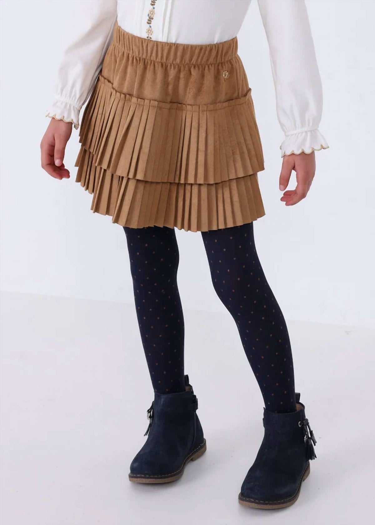 Mayoral - Girls Pleated Suede Skirt