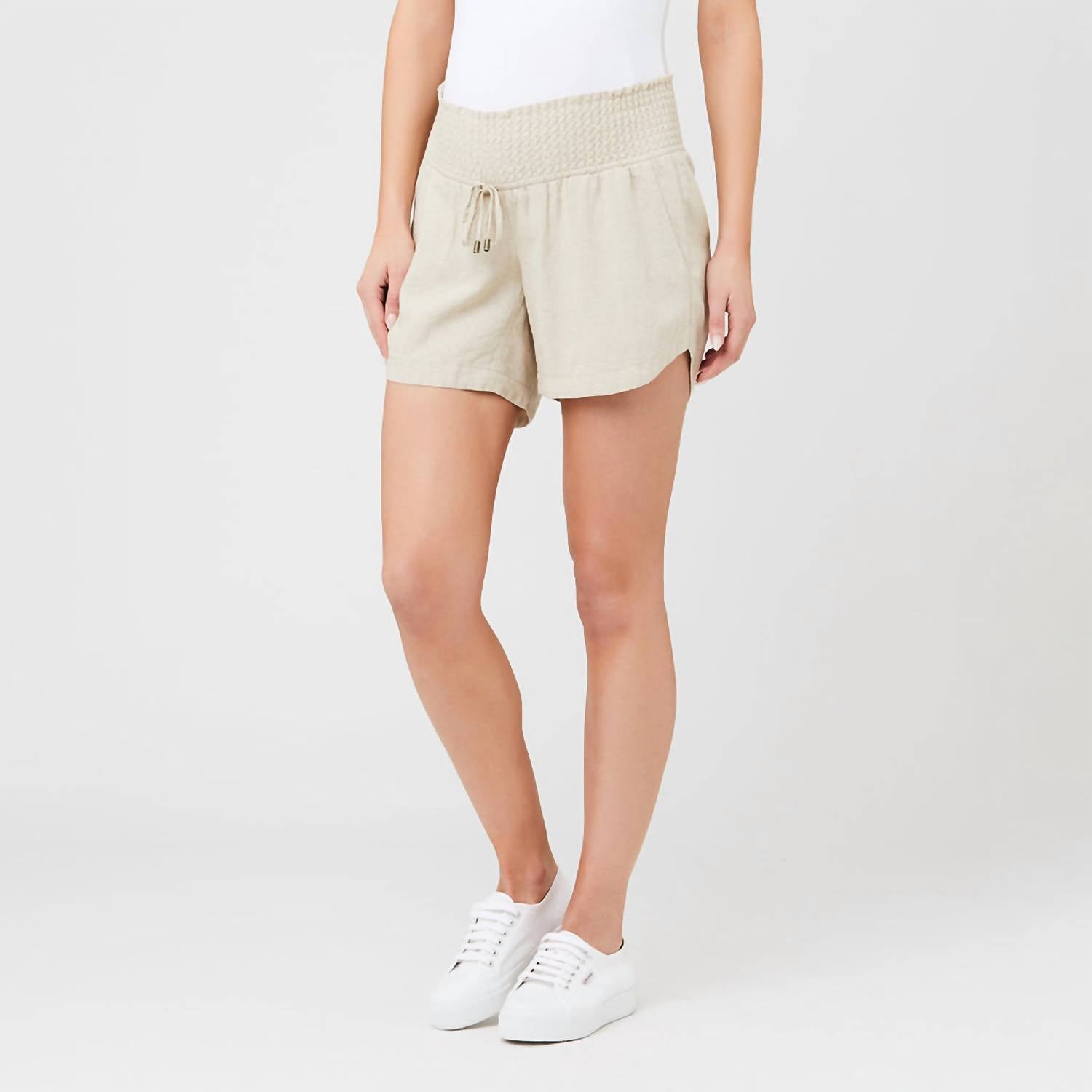 Ripe Indi Shirred Linen Short in natural - women's shorts - alternate view
