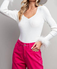 Ee:Some - Feather Sleeve Bodysuit