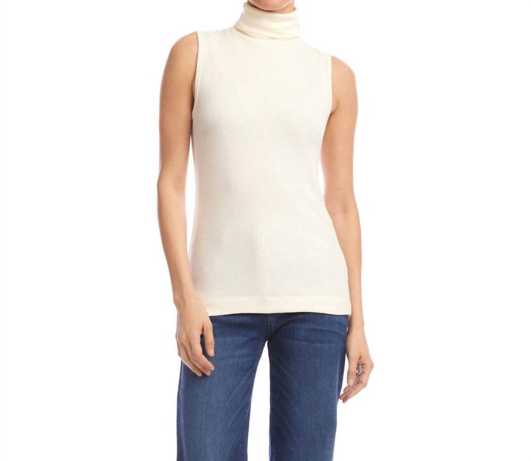 Karen Kane Ribbed Turtleneck Tank in dark cream - women's tank top