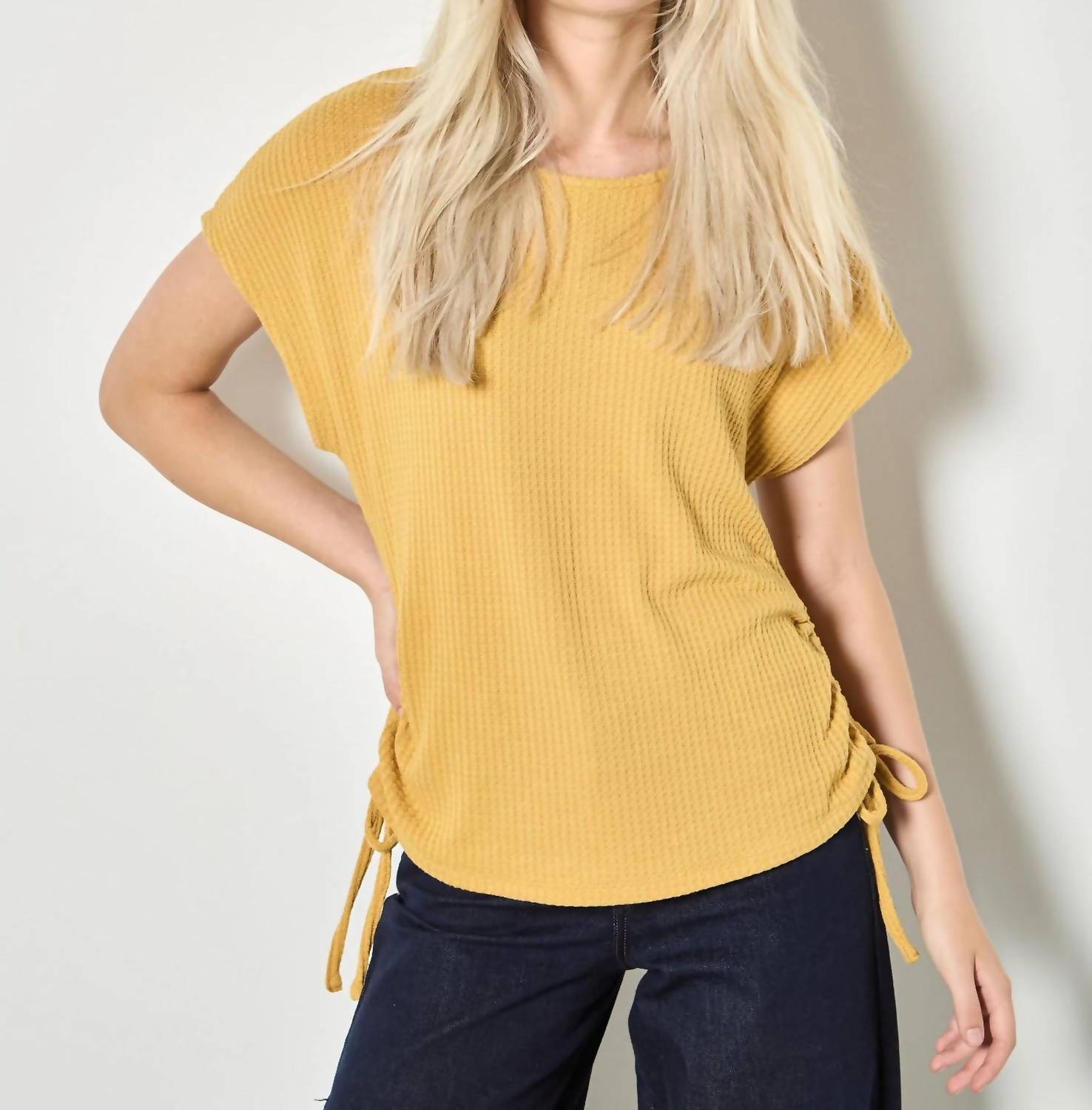 Apricot - Summer Waffle Side Ruched Tee