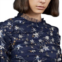 SISTER JANE Shooting Star Embroidered Long Sleeve Mini Dress in navy - women's dress - alternate view