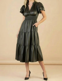 Thml - Flutter Sleeve Faux Leather Midi Dress