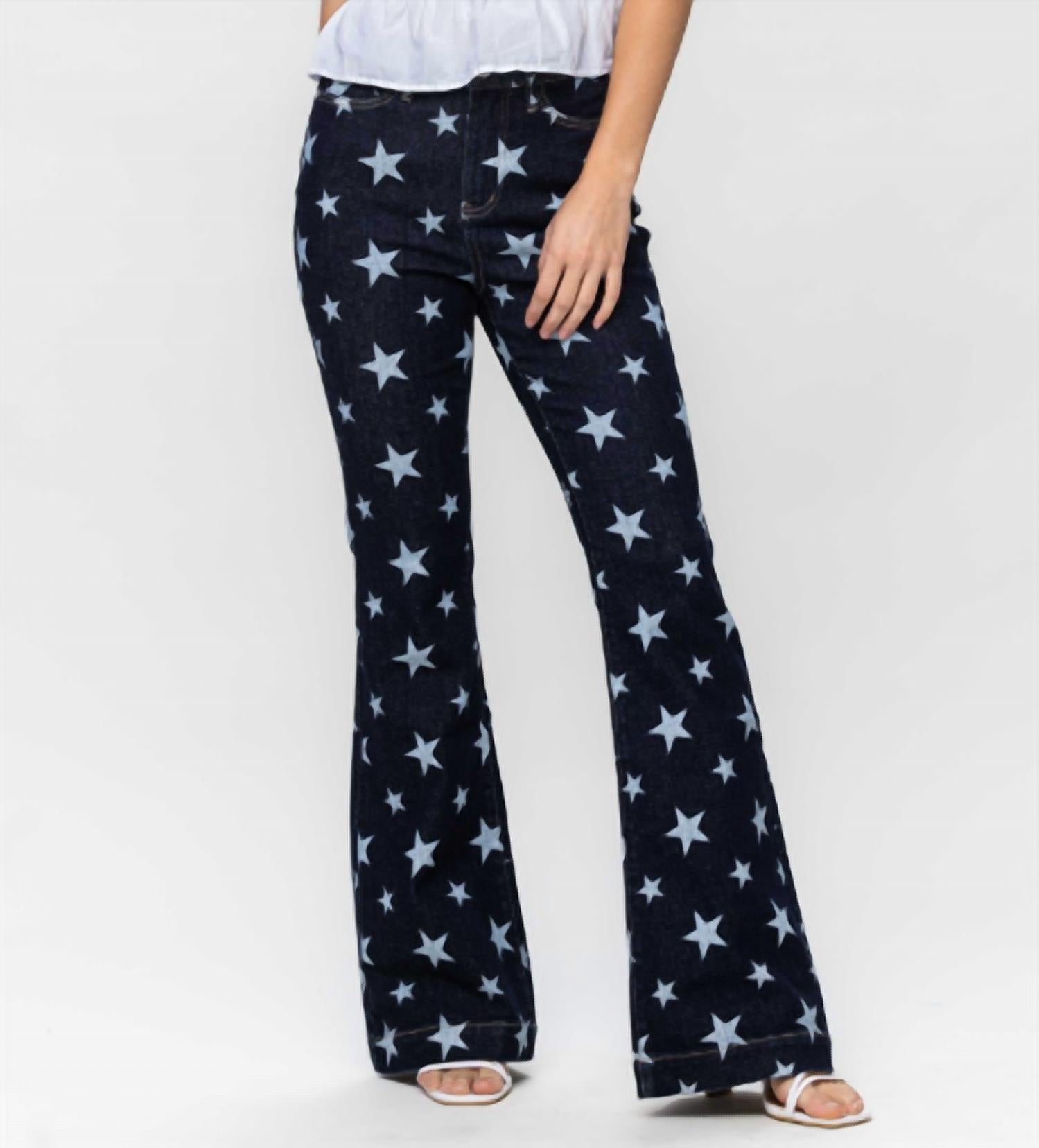 Judy Blue - High Waist All Over Star Print Flare Jeans